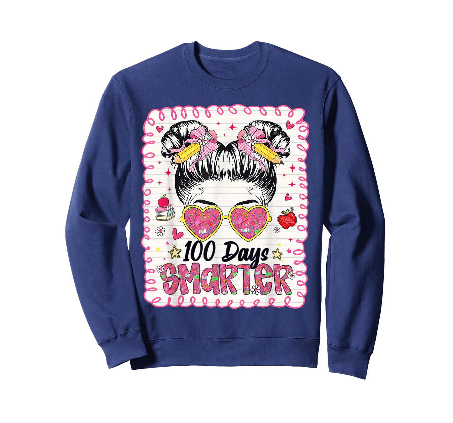 Preppy 100 Days Smarter 100th Day of School Messy Bun Girls T-Shirt