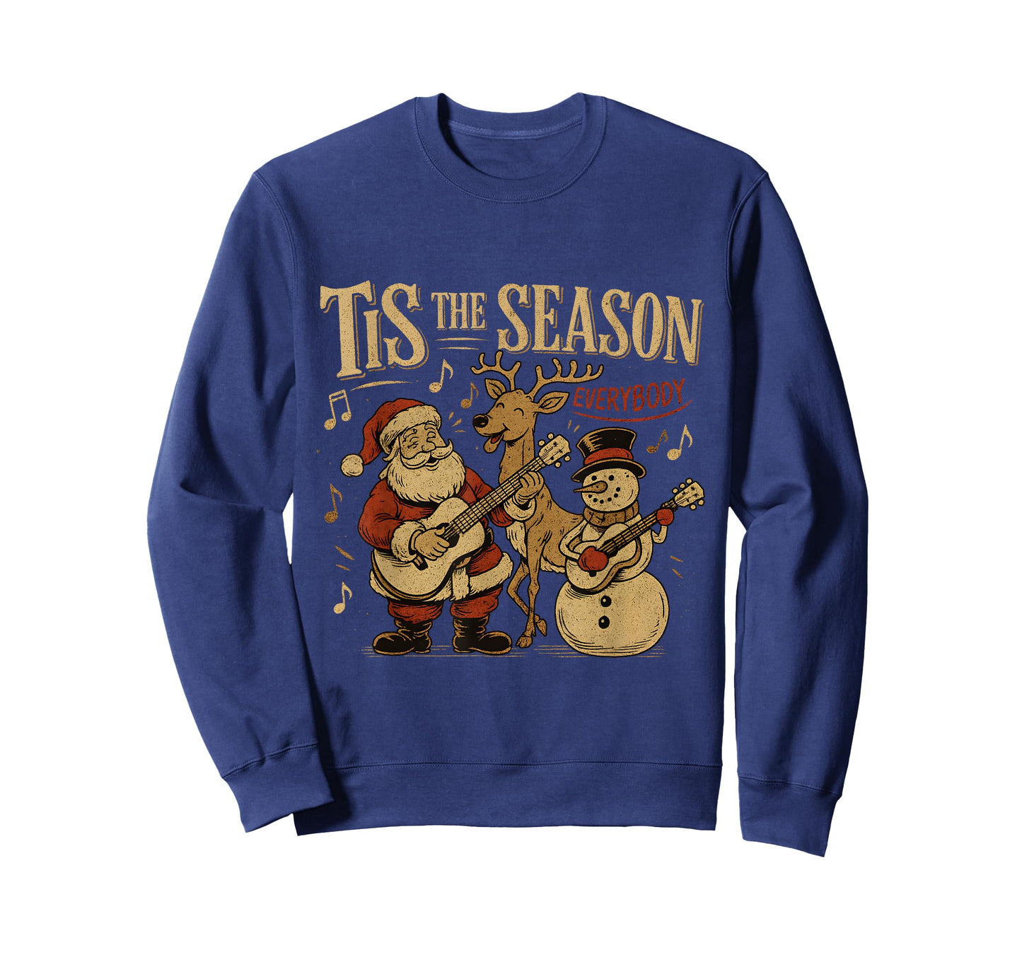 Vintage Christmas Carolers Santa Reindeer Snowman Tee T-Shirt