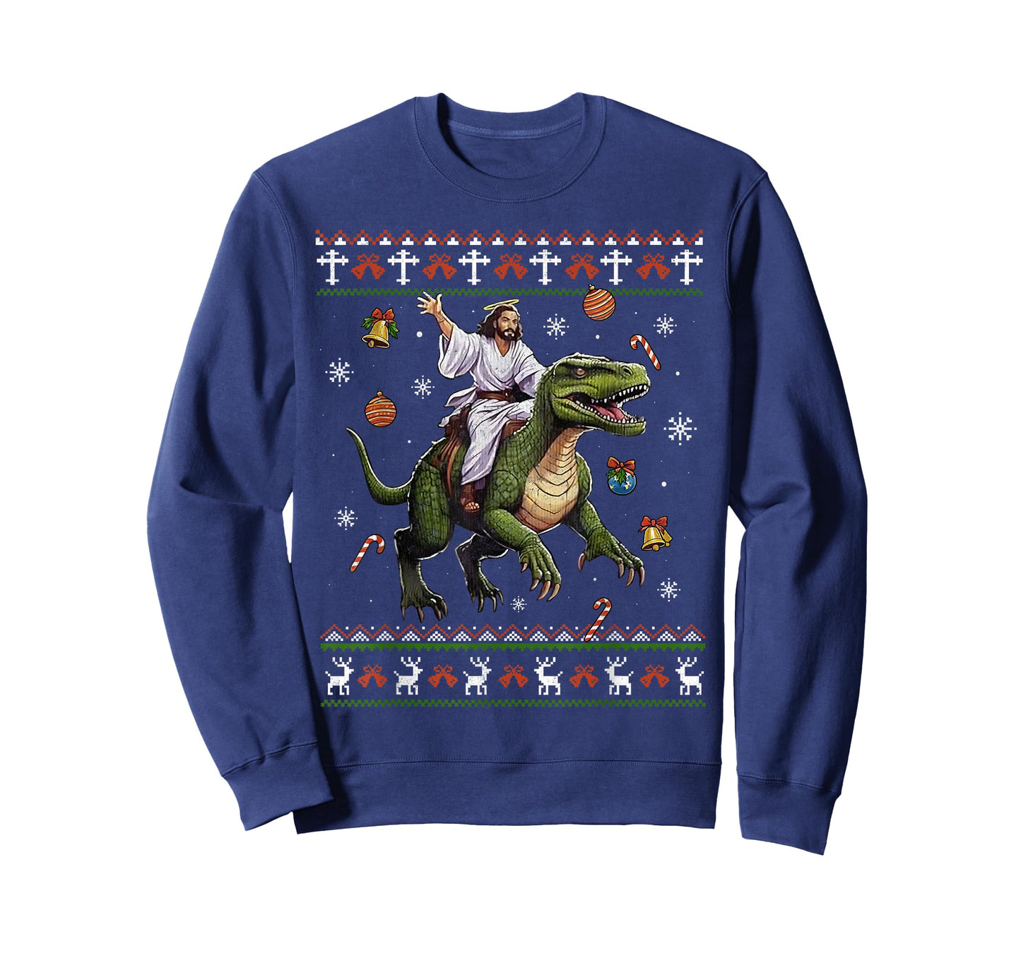 Jesus Riding Dinosaur Funny Meme Ugly Christmas Sweater T-Shirt