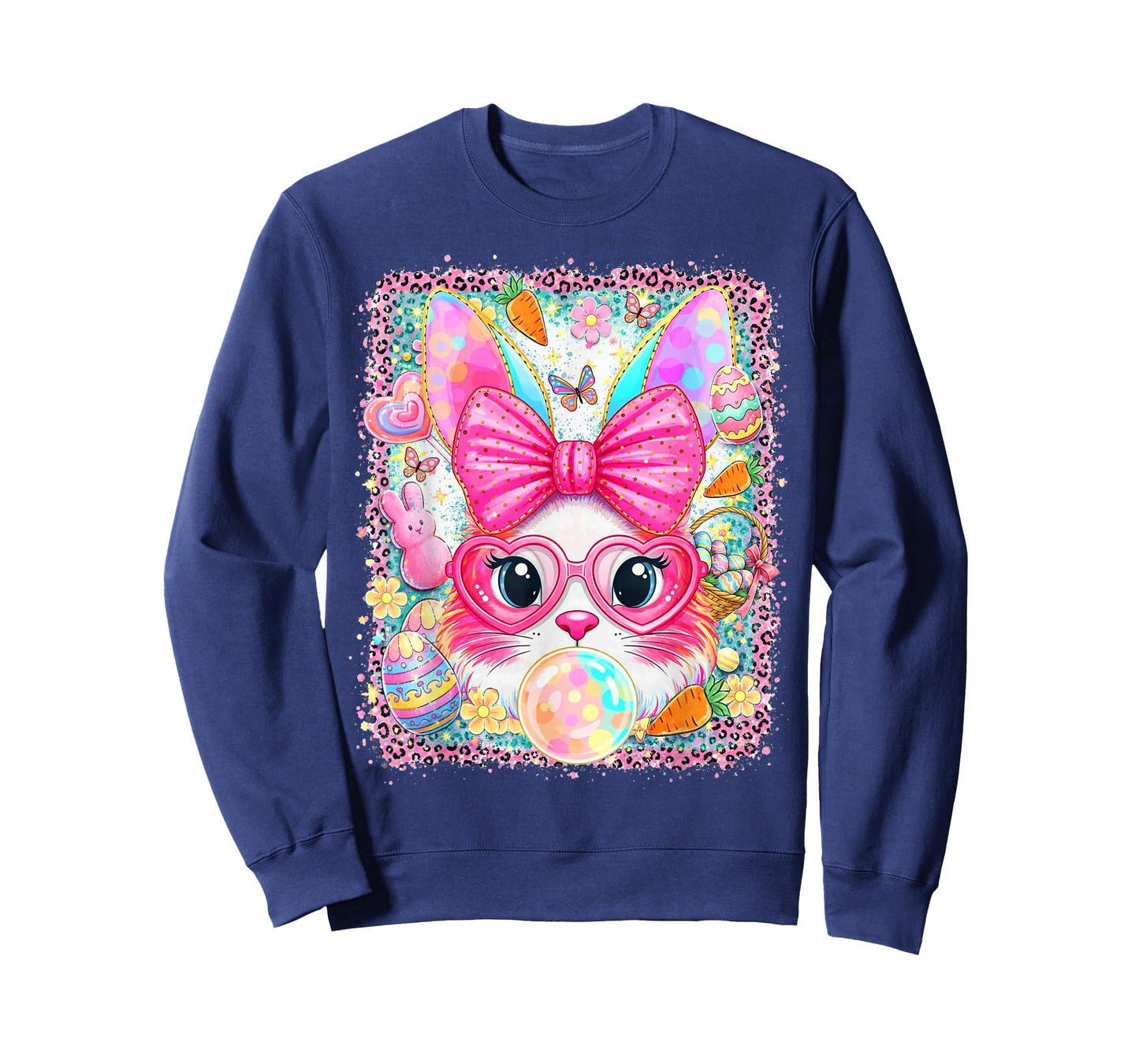 Happy Easter Rabbit Cute Bunny Face Blowing Bubble Girl Kids T-Shirt