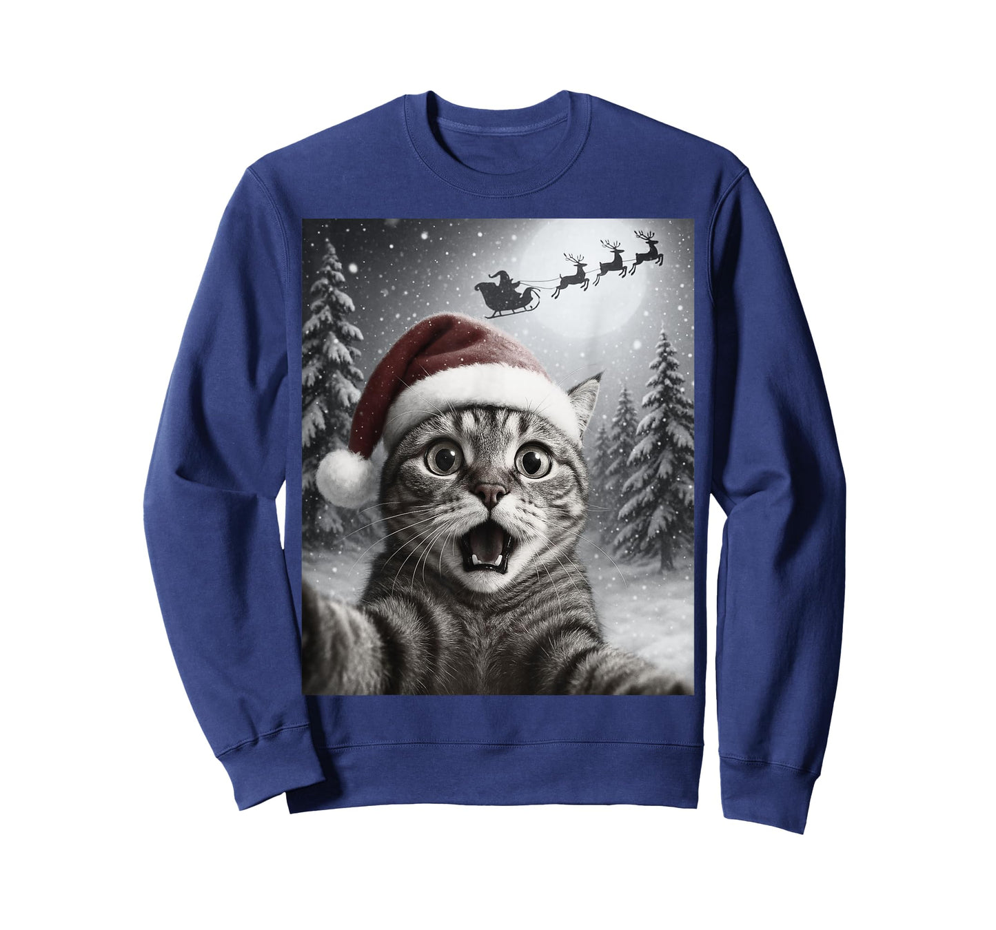 Funny Cat Selfie with Santa Claus Christmas Men Women Kids T-Shirt