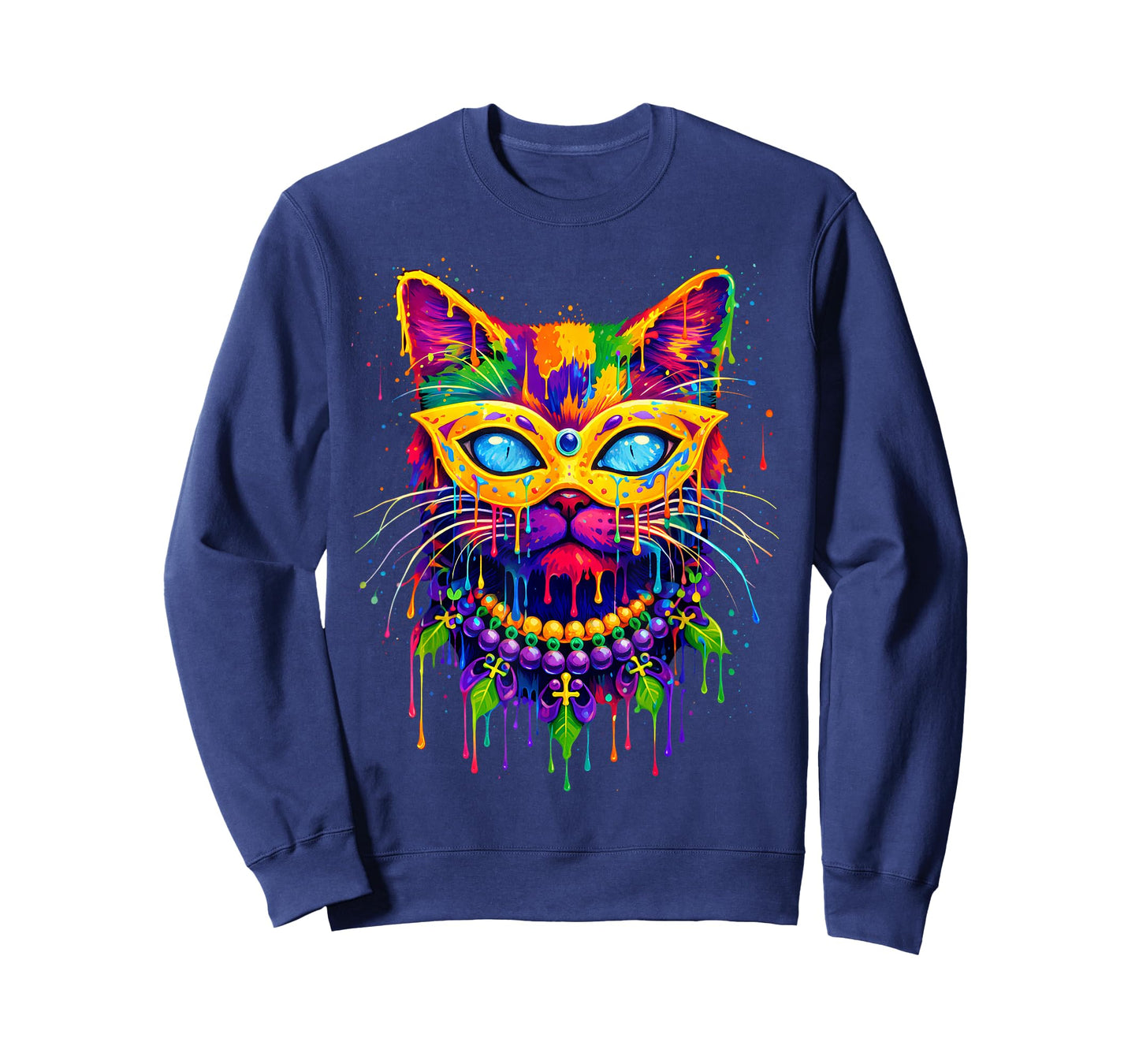 Cat Drip Mardi Gras Carnival Jester Beads Meow Kitty Pet T-Shirt
