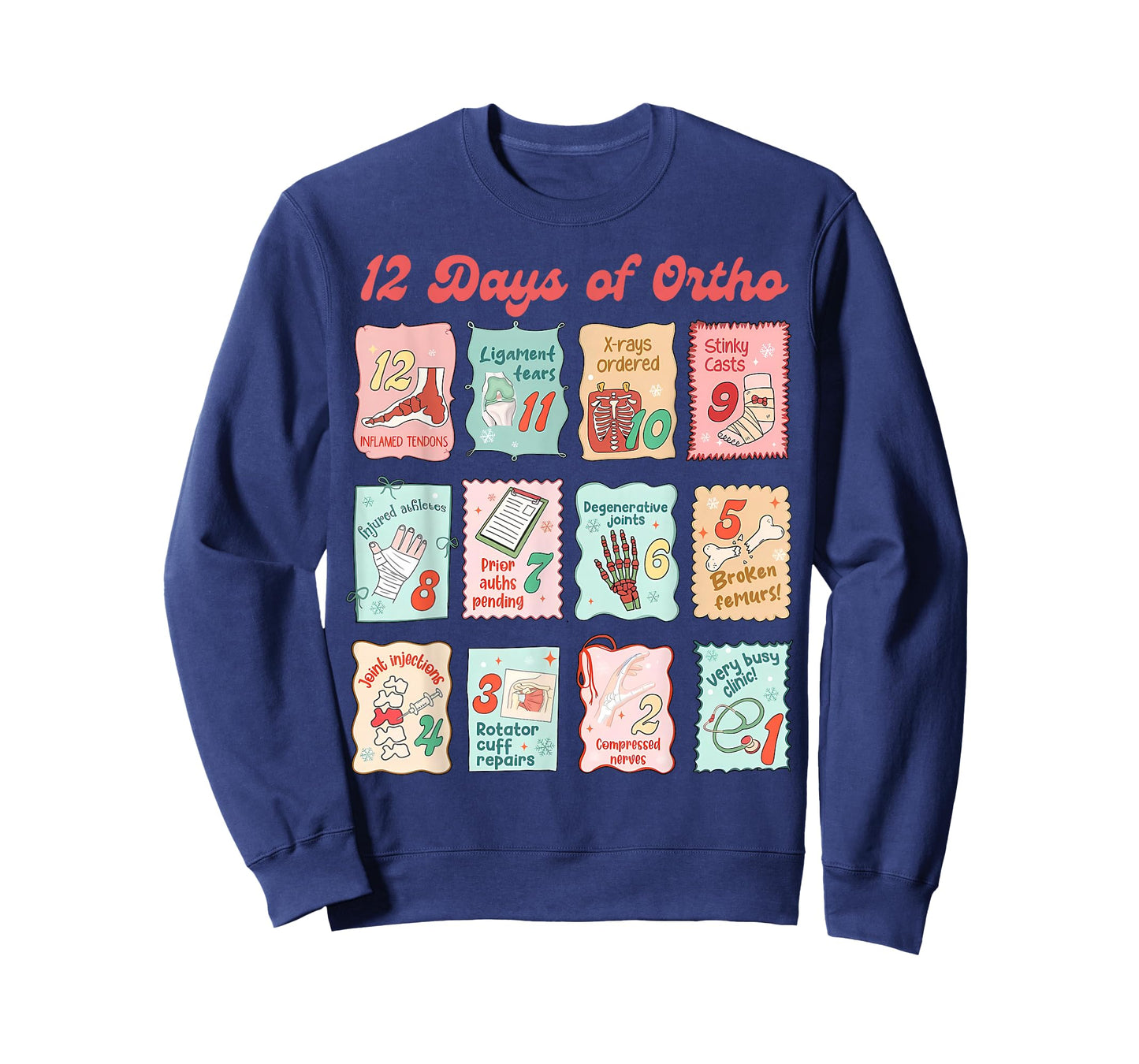 Retro Stamp 12 Days of Ortho Christmas Orthopedic Surgeon T-Shirt
