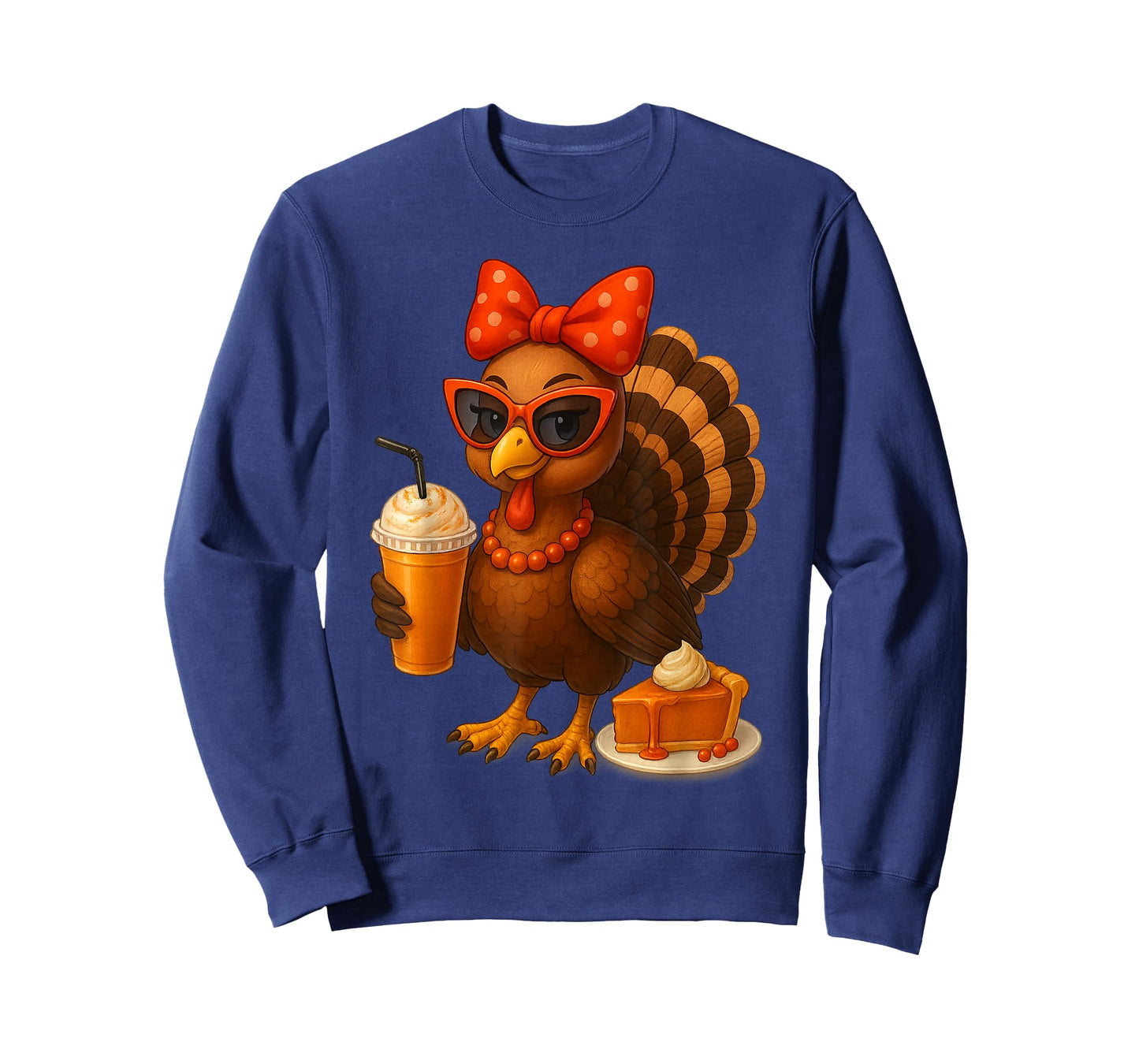 Turkey Drinking Coffee Thanksgiving Bow Womens Turkey Day T-Shirt