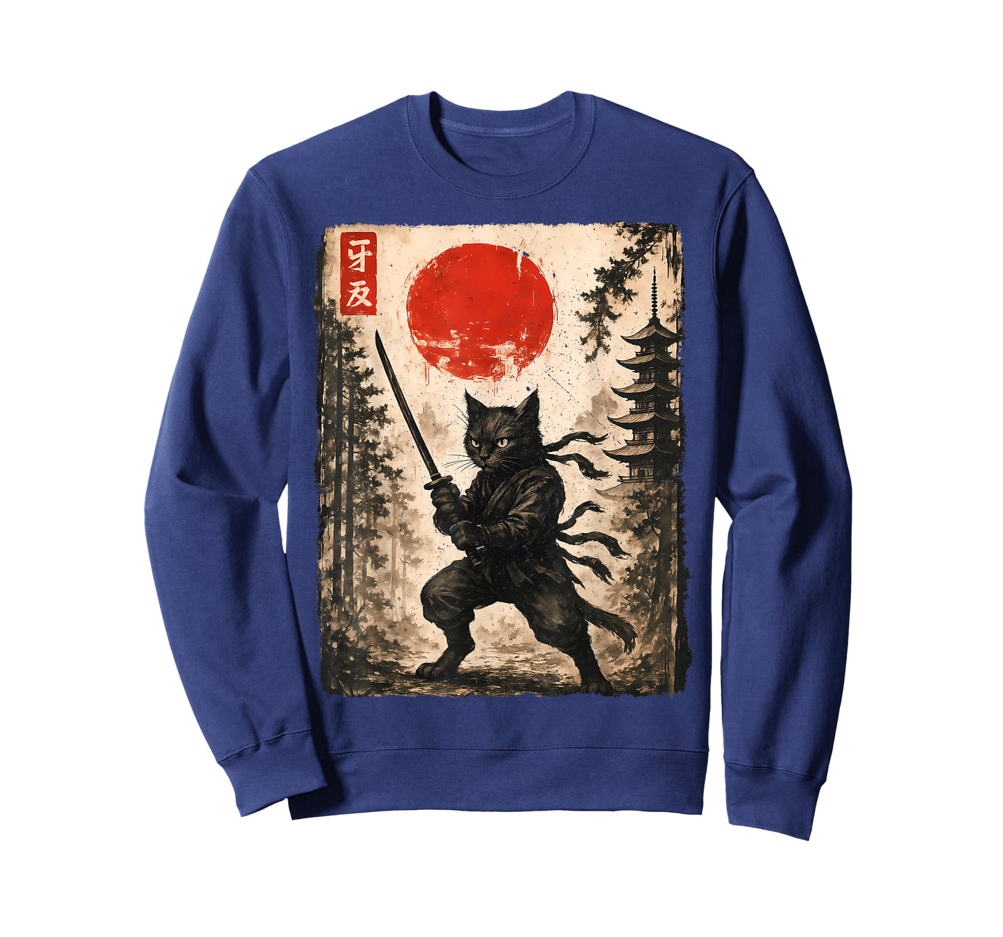 Samurai Cat Japanese Mens Boys Kids Graphic Anime T-Shirt