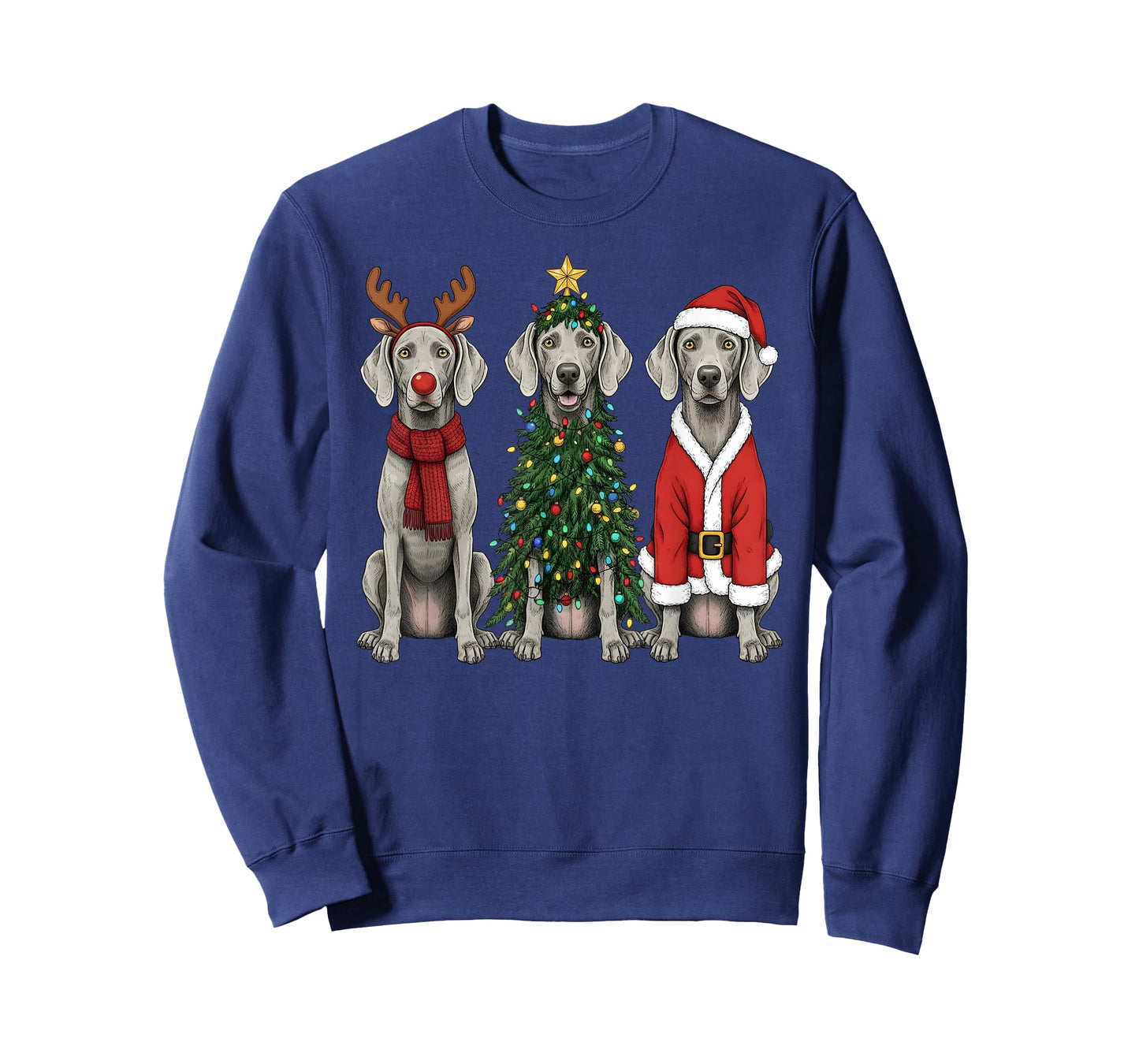 Retro Christmas Weimaraner Santa Reindeer Dog Lover T-Shirt