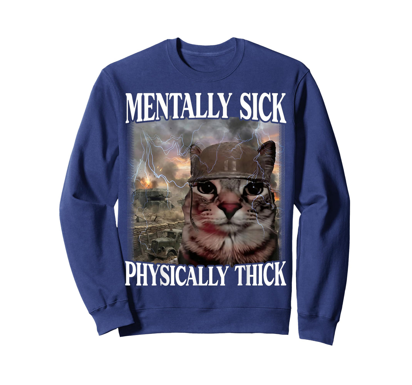 Mentally Sick Physically Thick Funny Cat Meme Helmet Soldier T-Shirt