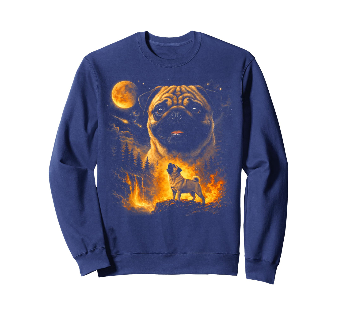 Pug Howling to The Moon Vintage 90s Moon Animals Tee T-Shirt