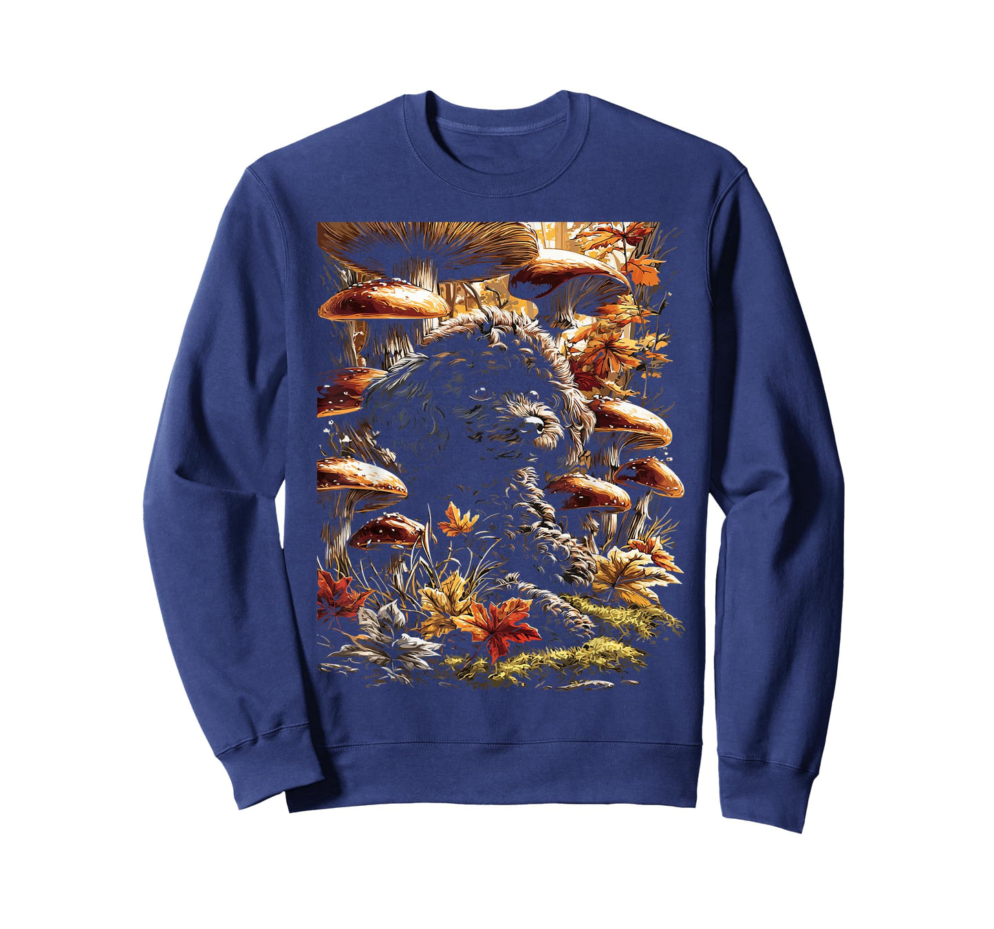 Black Poodle Dog with Fall Leaves Mushrooms Autumn Aesthetic T-Shirt