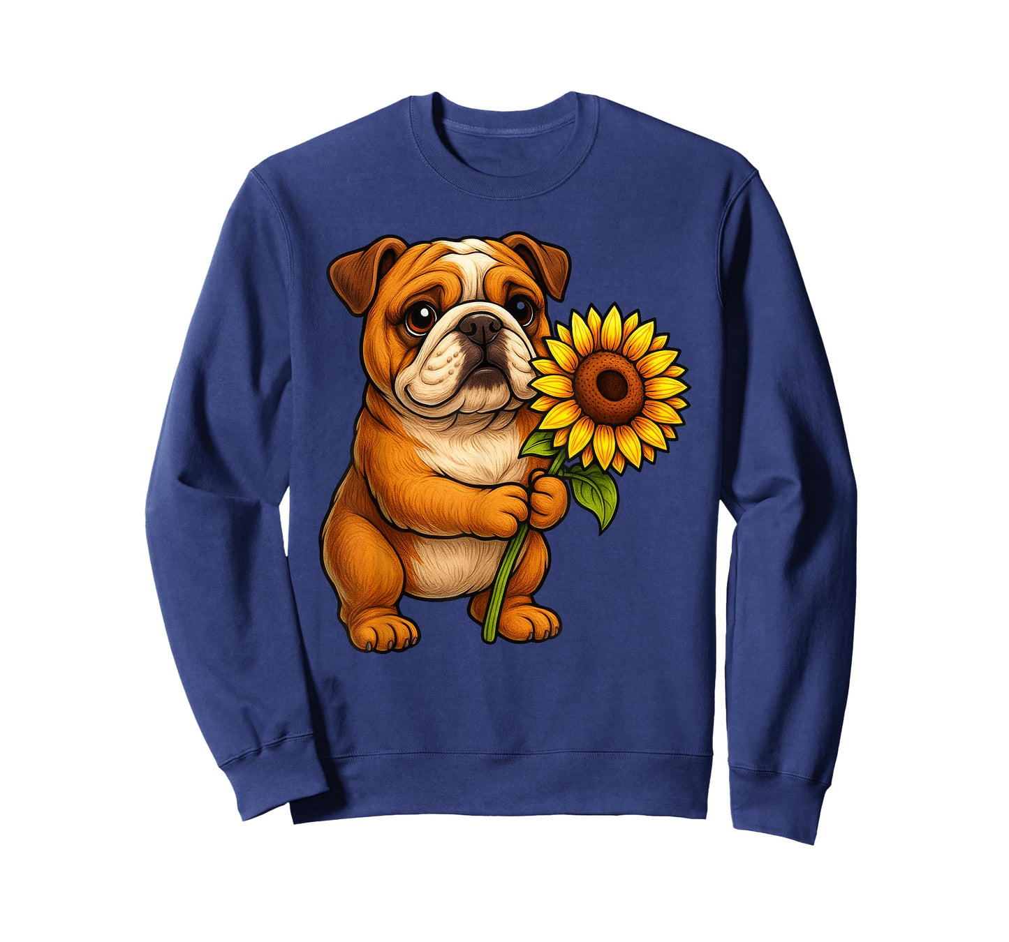 Cute English Bulldog Dog Holding Sunflower Flower T-Shirt
