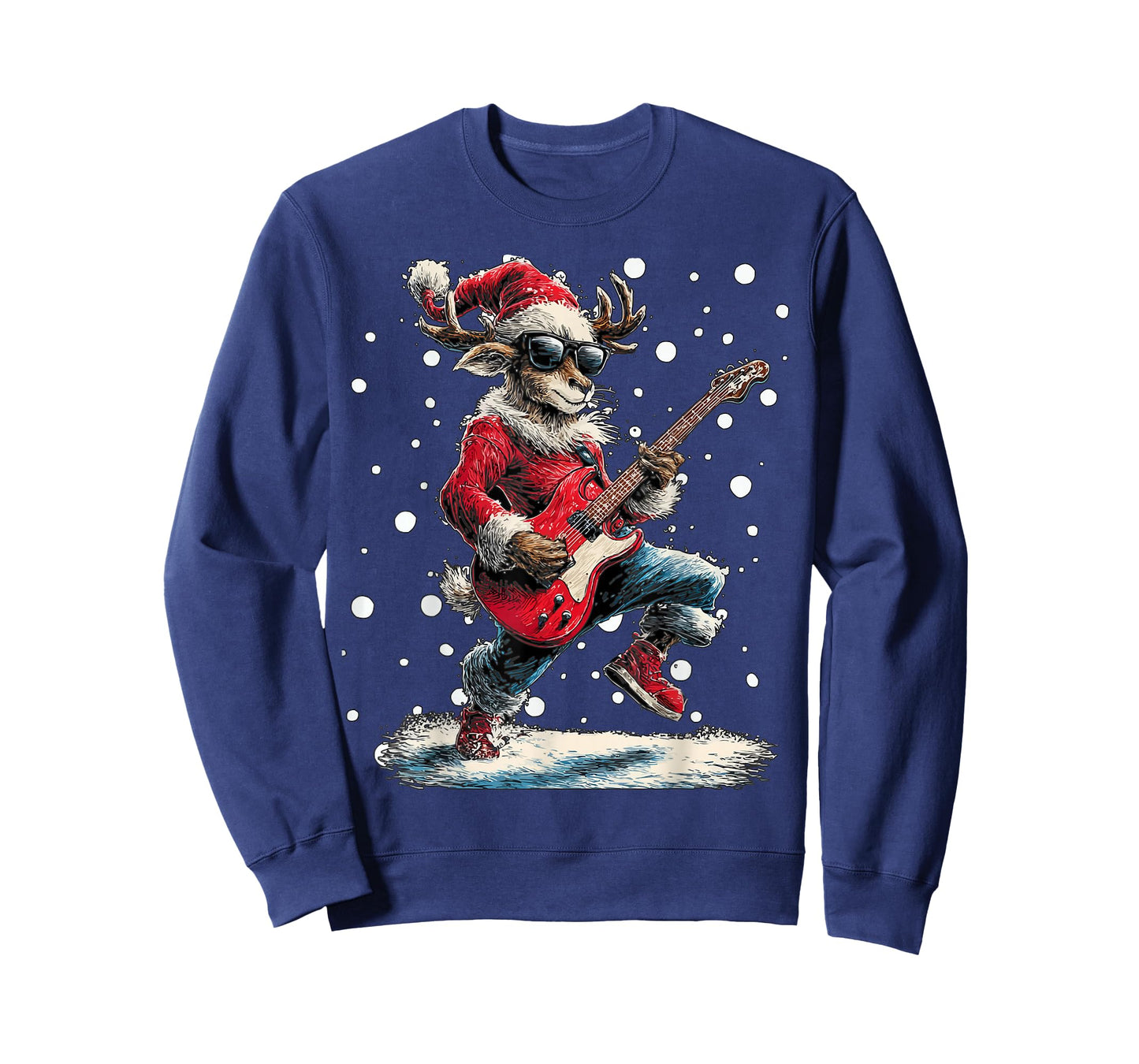 Christmas Reindeer Playing Guitar Funny Musician Animal T-Shirt