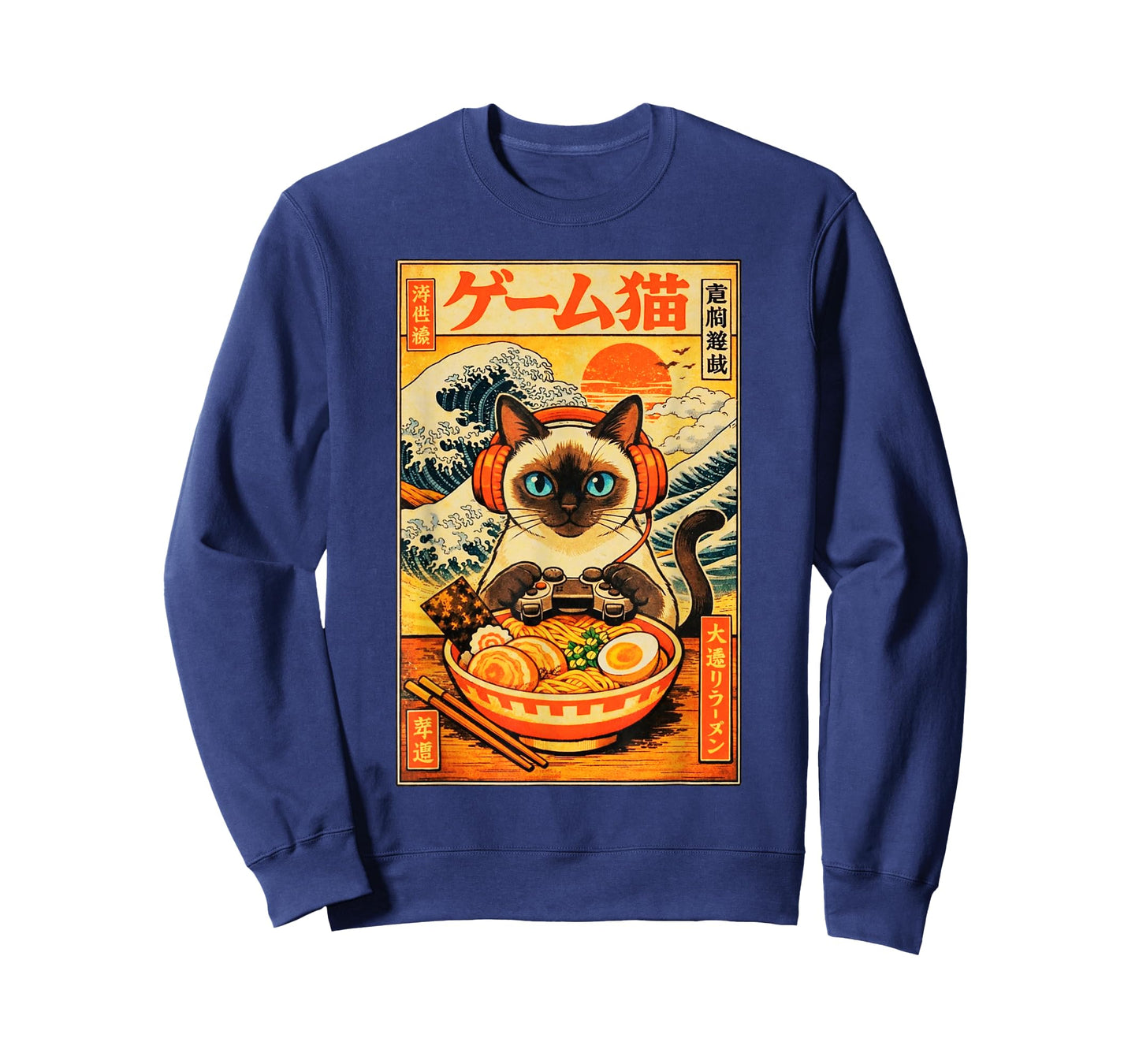 Cute Kawaii Gamer Siamese Cat Funny Ramen Japanese Gaming T-Shirt
