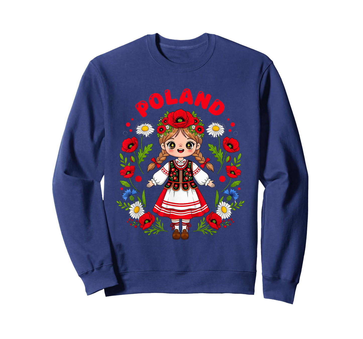 Cute Poland Girl Traditional Folk Dress Flowers Kids Polish T-Shirt