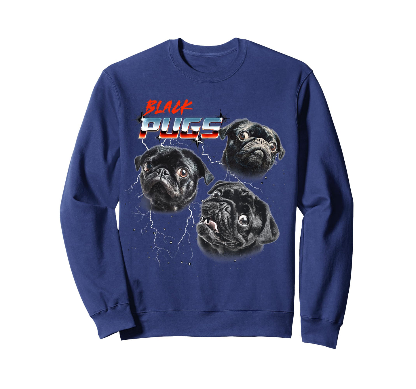 Mens Womens 80s Heavy Metal Rock Band Black Pug Dog Lover T-Shirt
