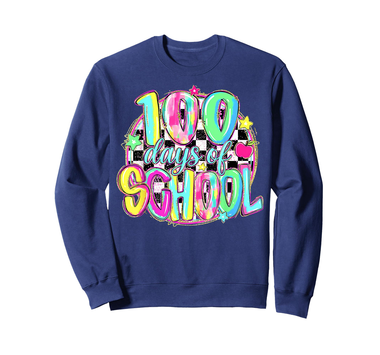 100 Days of School Funny Retro Checkered Circle Meme Student T-Shirt