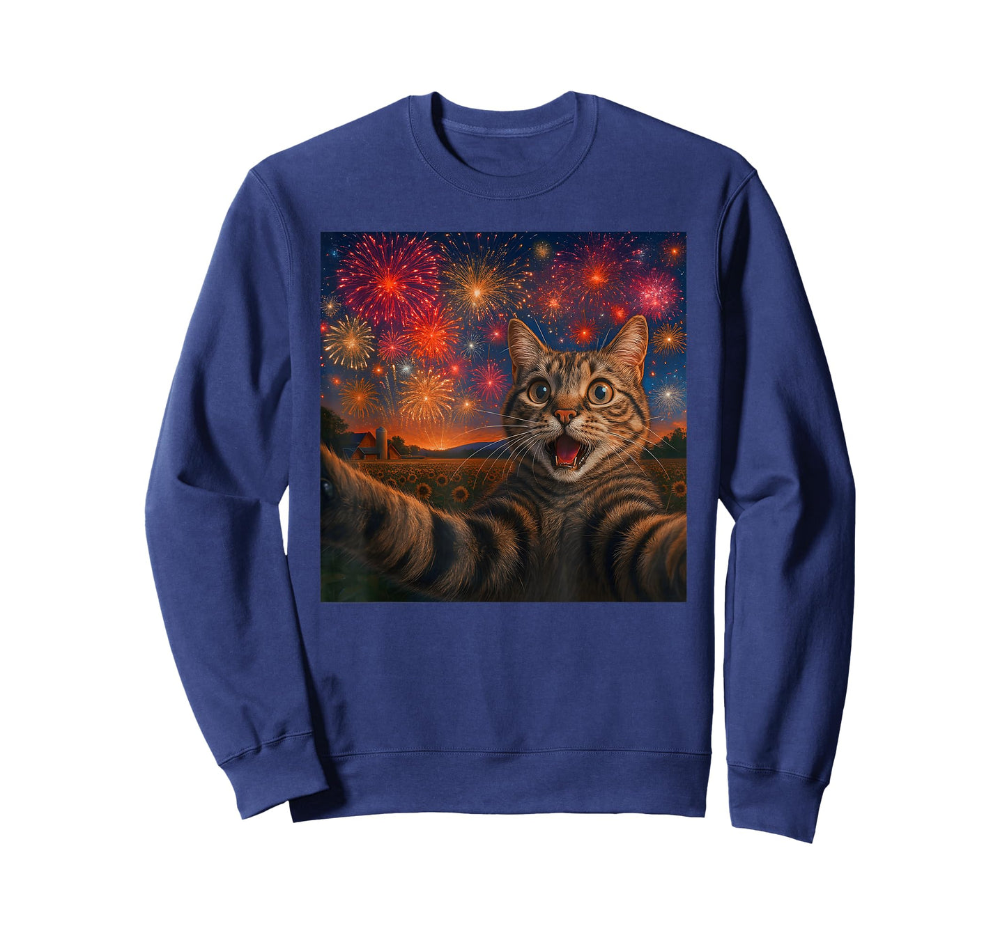 Funny Cat Selfie with Fireworks Happy New Year Eves Outfits T-Shirt