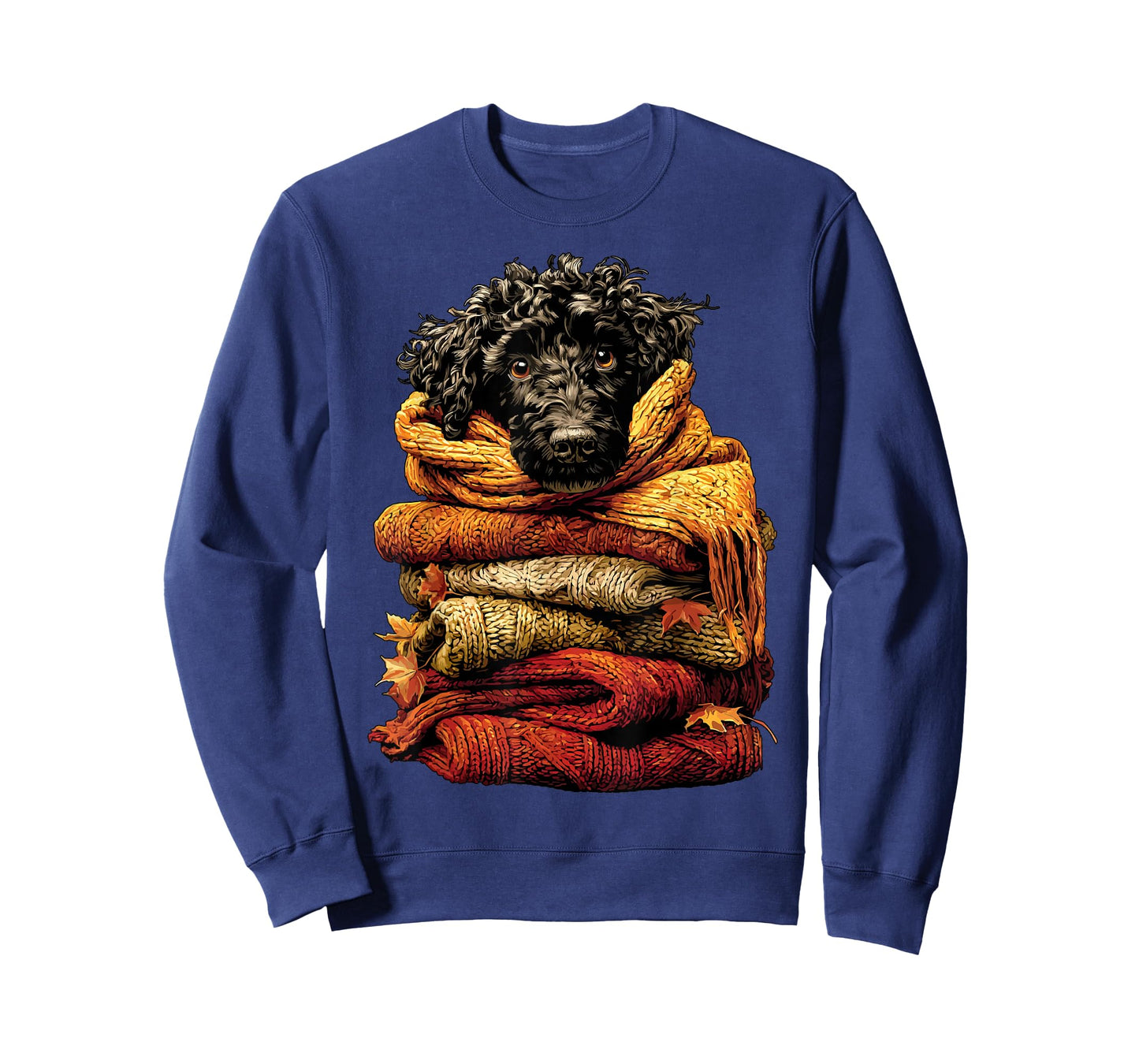 Colorful Poodle Resting with Fall Leaves Cozy Autumn Dog T-Shirt