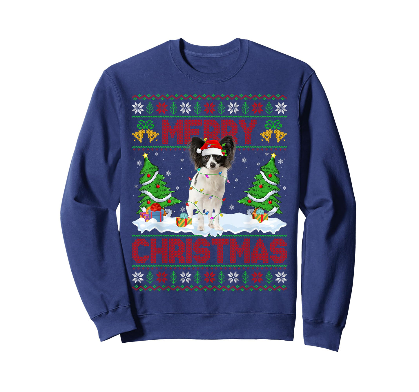 Papillon Dog Christmas Ugly Sweater Funny Santa Hat Dog Xmas T-Shirt