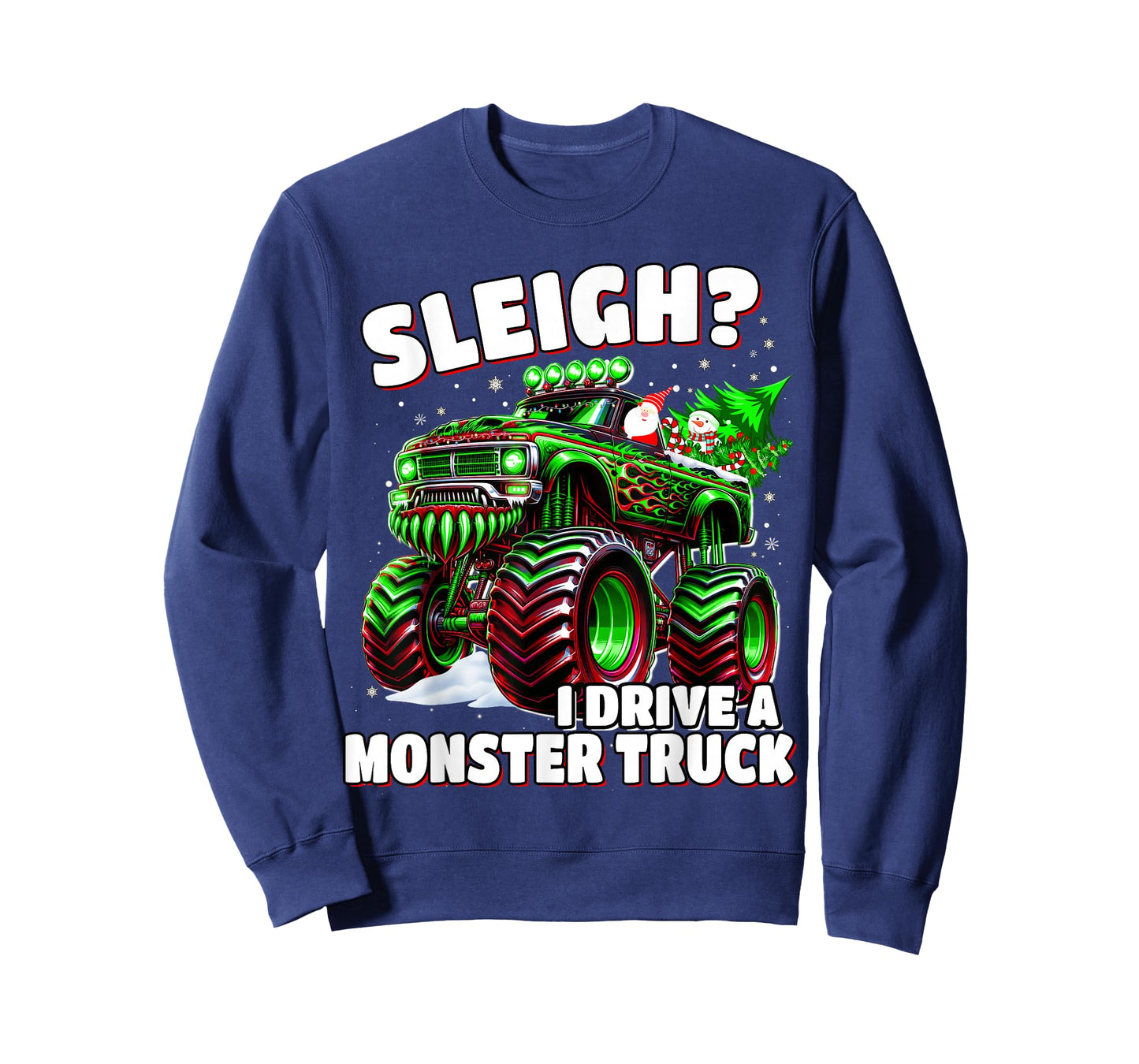 Sleigh? I Drive a Monster Truck Kids Christmas Boys T-Shirt