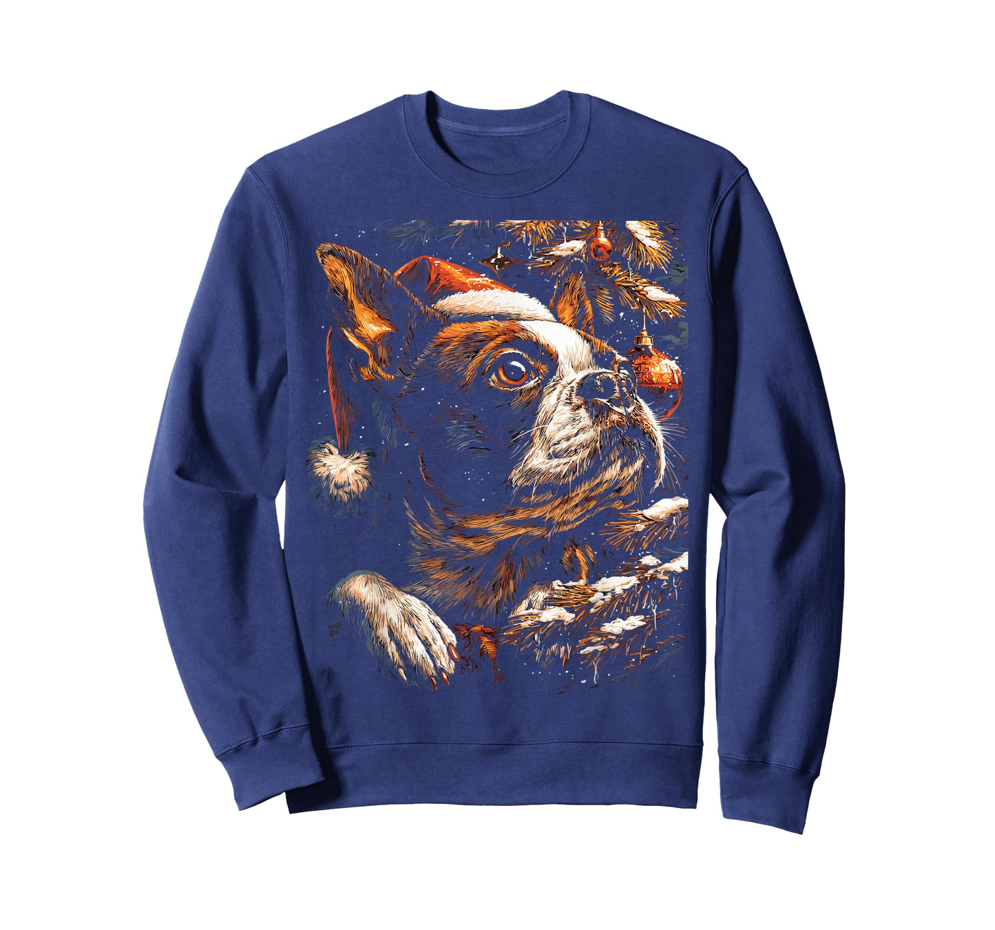 Christmas Boston Terrier Santa Hat Festive Winter Snowy Dog T-Shirt