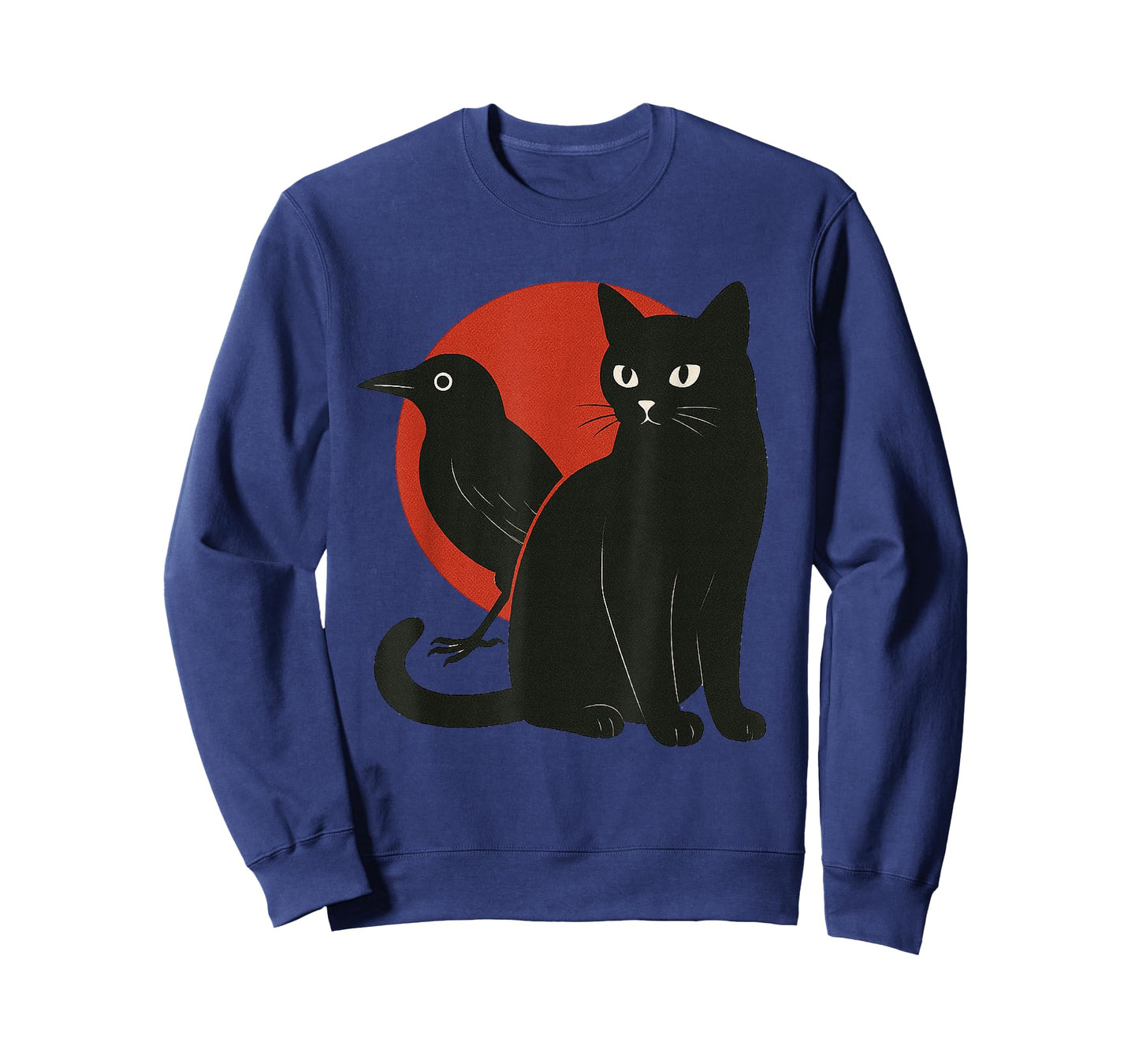 Minimal Black Cat and Raven Red The Moon Symbolic Murakami T-Shirt