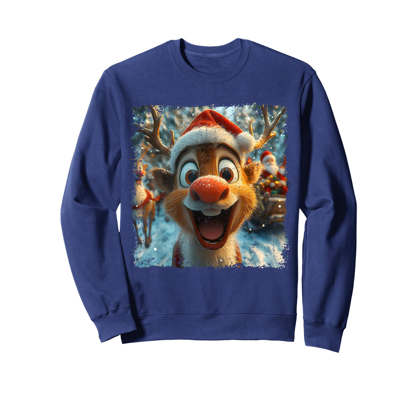 Funny Reindeer Christmas Selfie Santa Hat Design T-Shirt