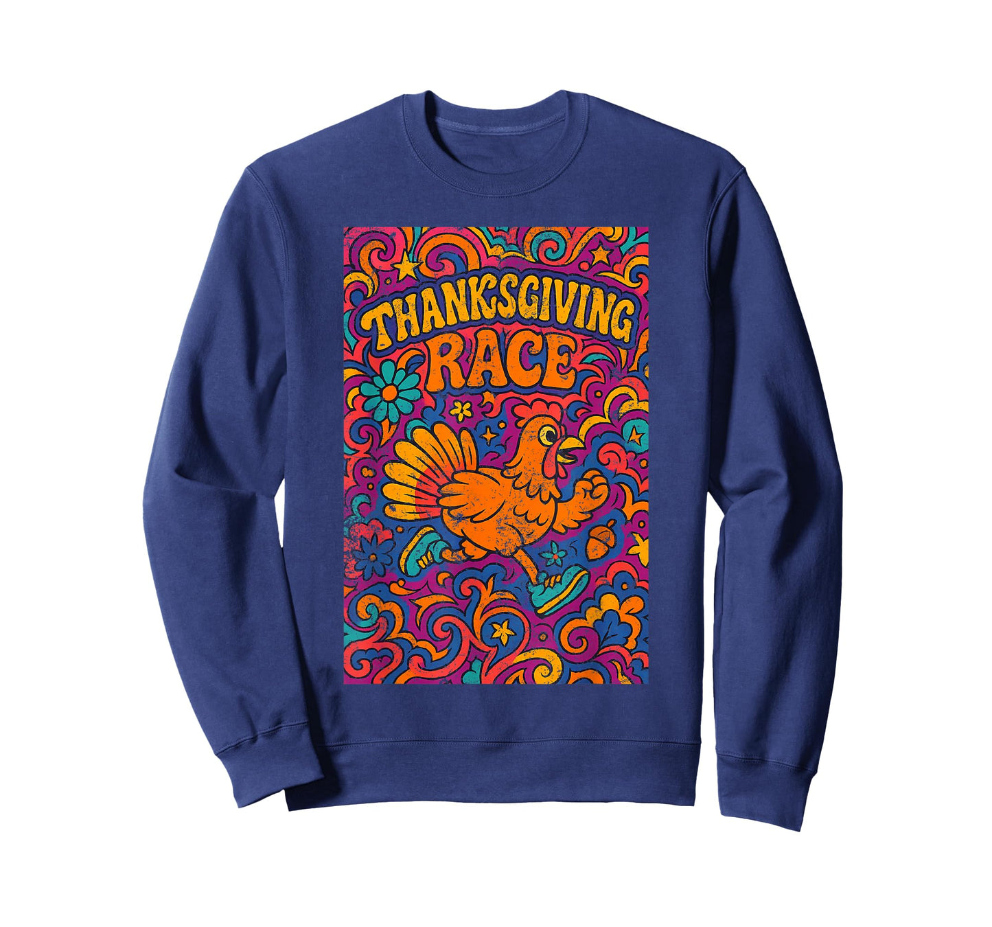 Thanksgiving Day Turkey Trot Cute Retro Psychedelic Style T-Shirt