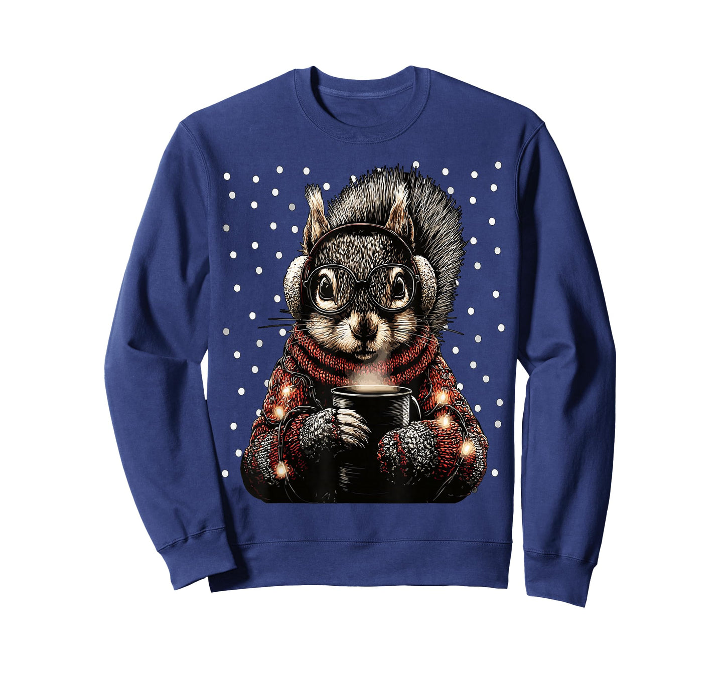 Squirrel with Glasses Christmas Lights Funny Coffee Winter T-Shirt