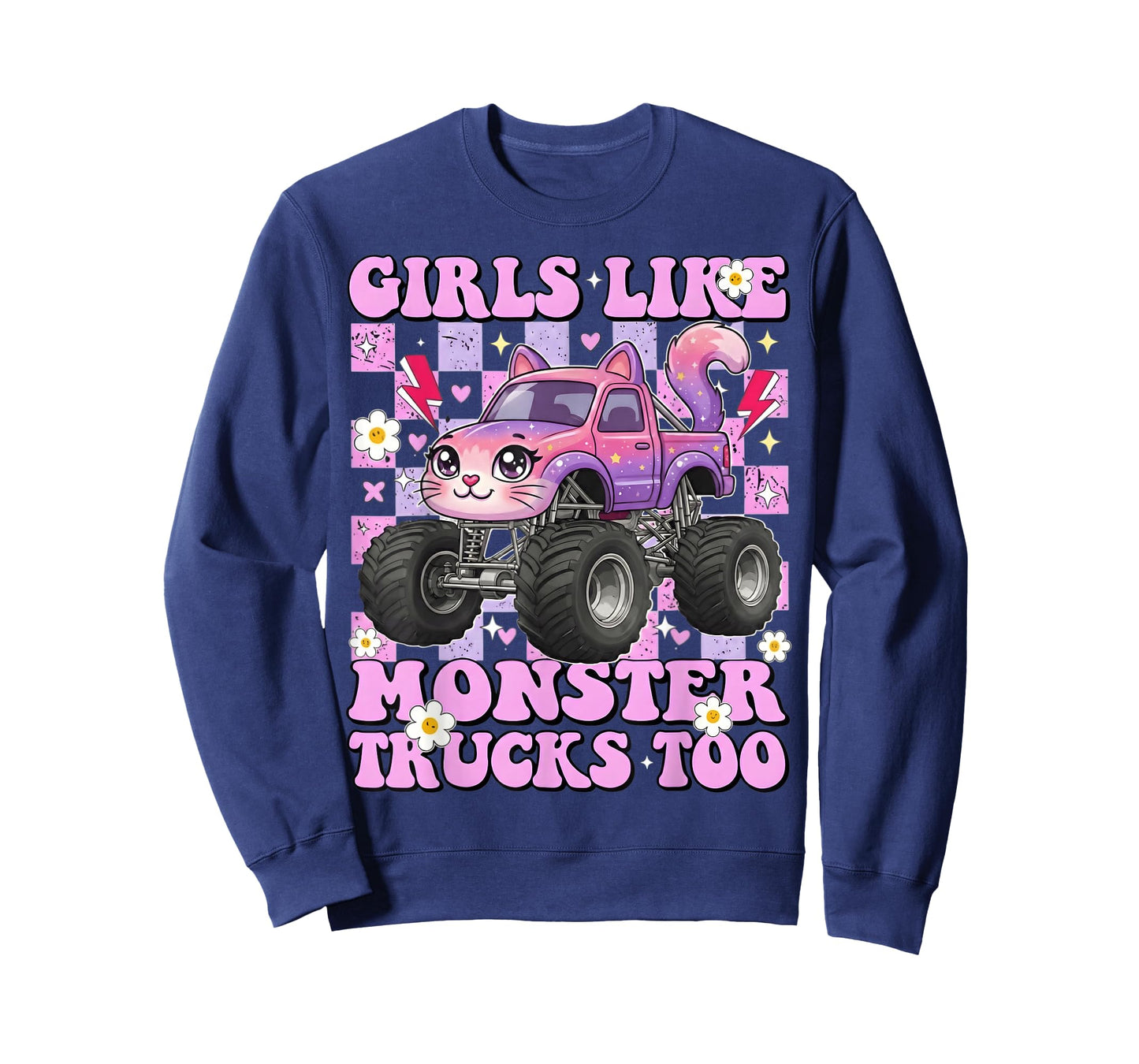 Girls Like Monster Trucks Too Cat for Women Mom Adult T-Shirt