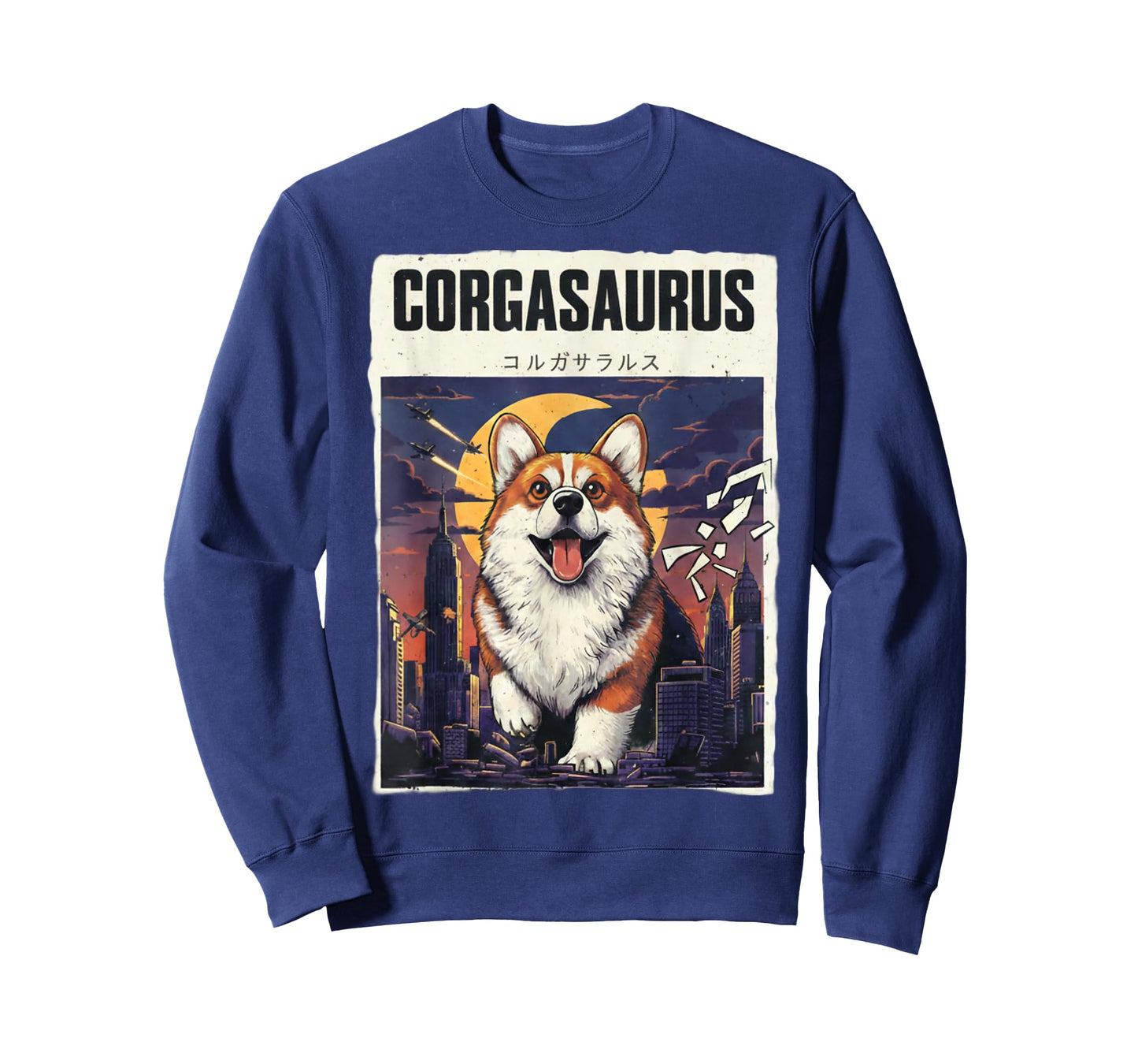 Funny Corgi Dinosaur City Attack Retro Japanese Vibe T-Shirt