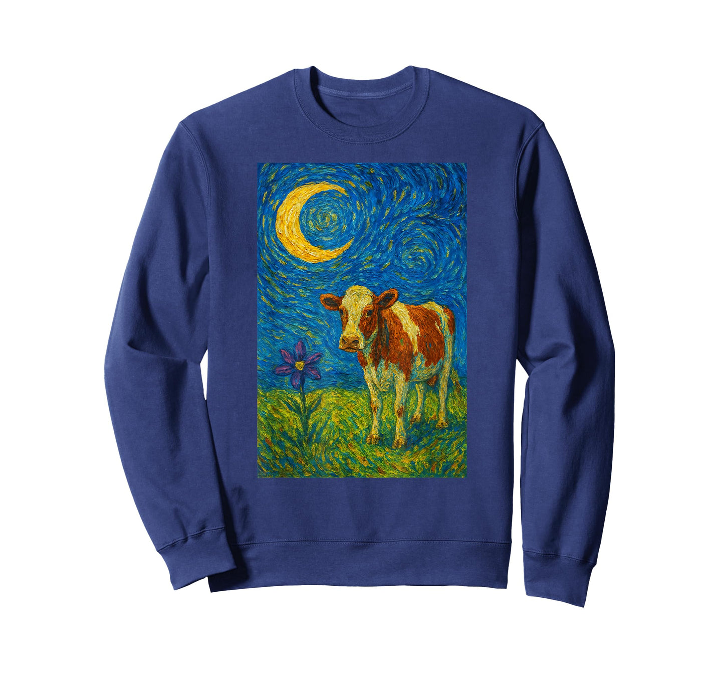 A Van Gogh Inspired Cow Moon and Flower T-Shirt