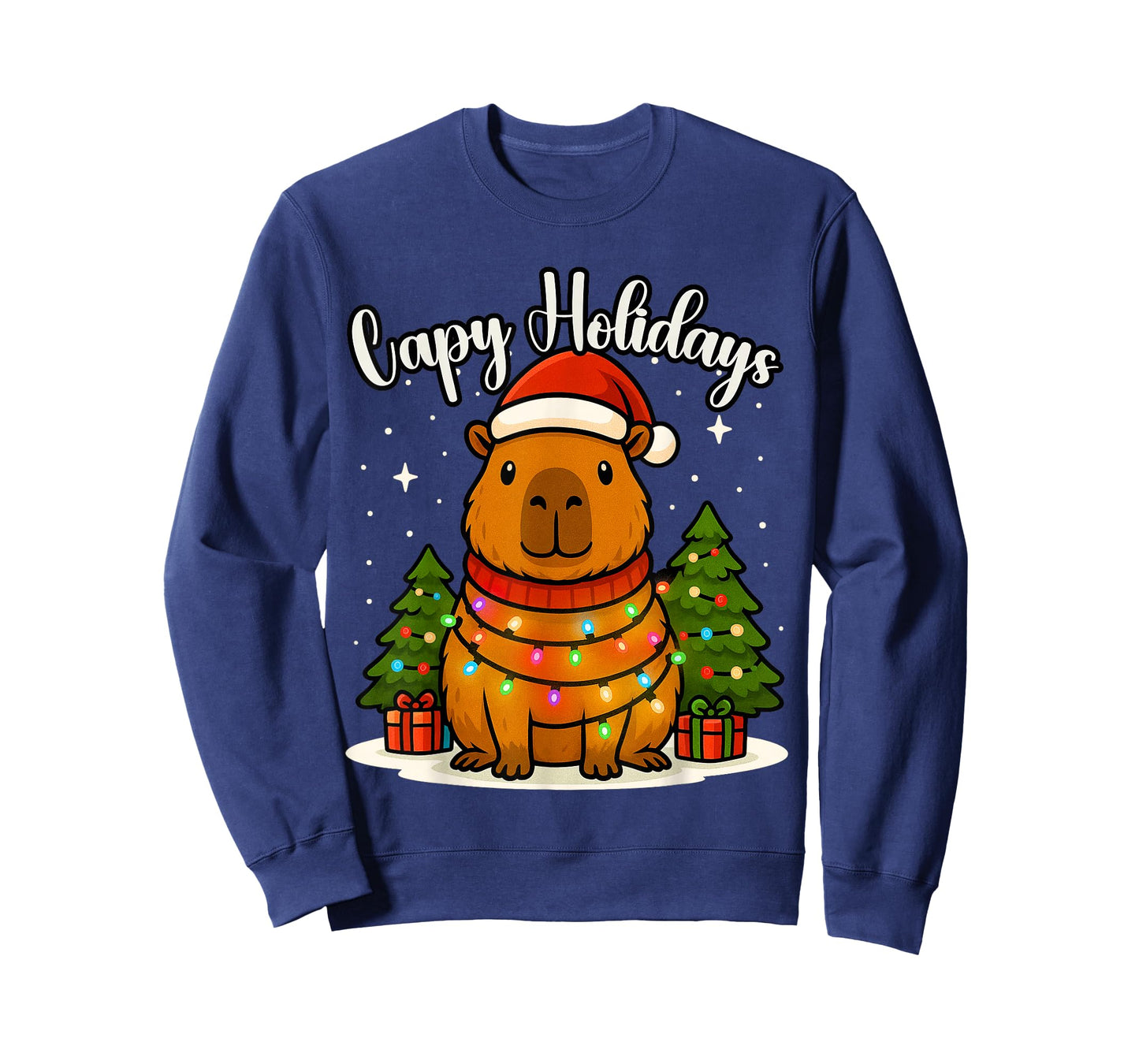 Capy Holidays Capybara Santa Hat Xmas Lights Men Women Kids T-Shirt