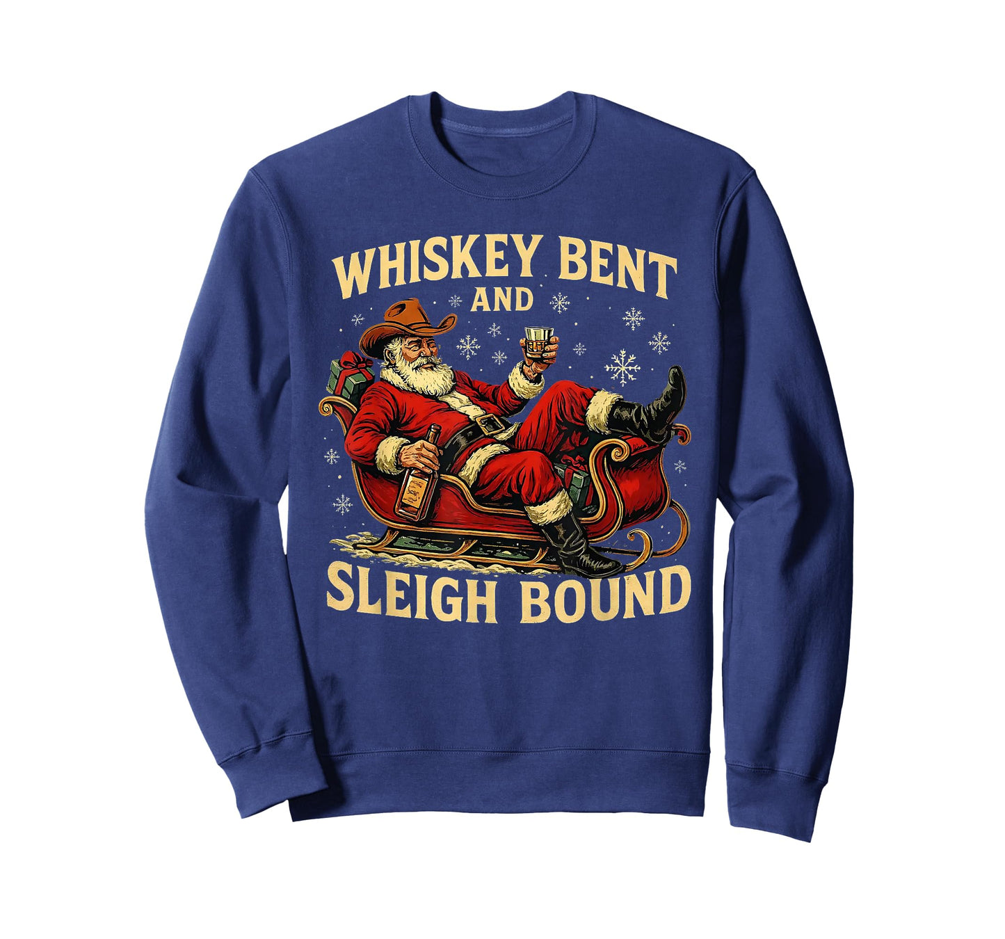 Whiskey Sleigh Bound Cowboy Santa Christmas T-Shirt