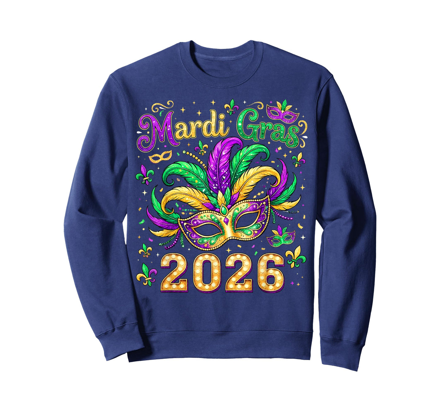 Mardi Gras Mask Parade 2026 New Orleans Men Women Kids T-Shirt