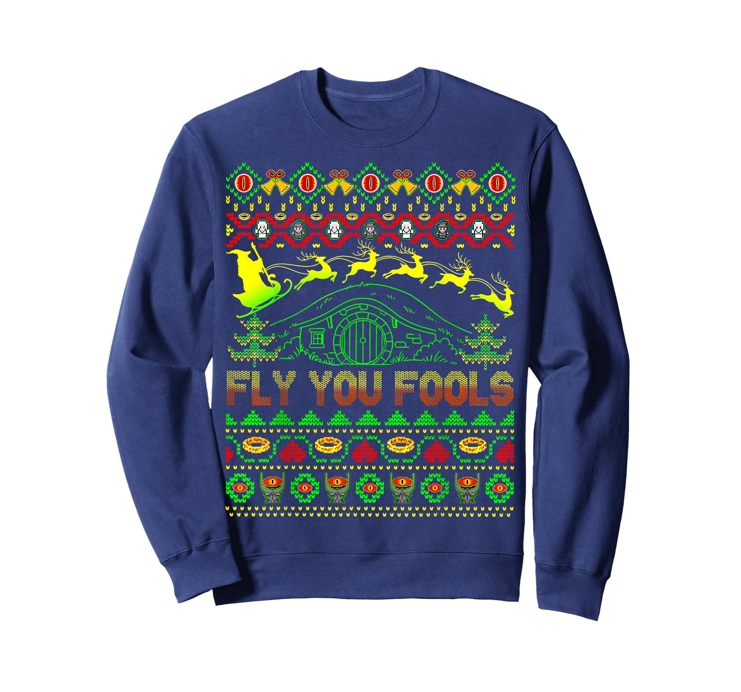 Fly You Fools Wizard Santa Sleigh Reindeer Christmas T-Shirt