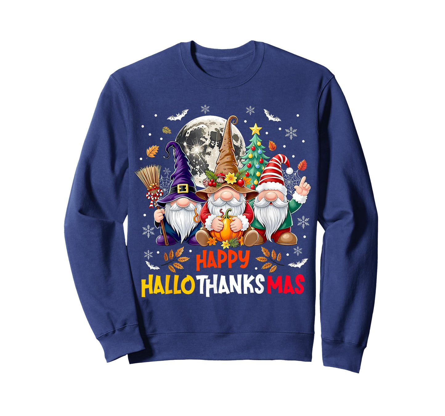 Happy Hallothanksmas Gnomes Lover Halloween Merry Christmas T-Shirt