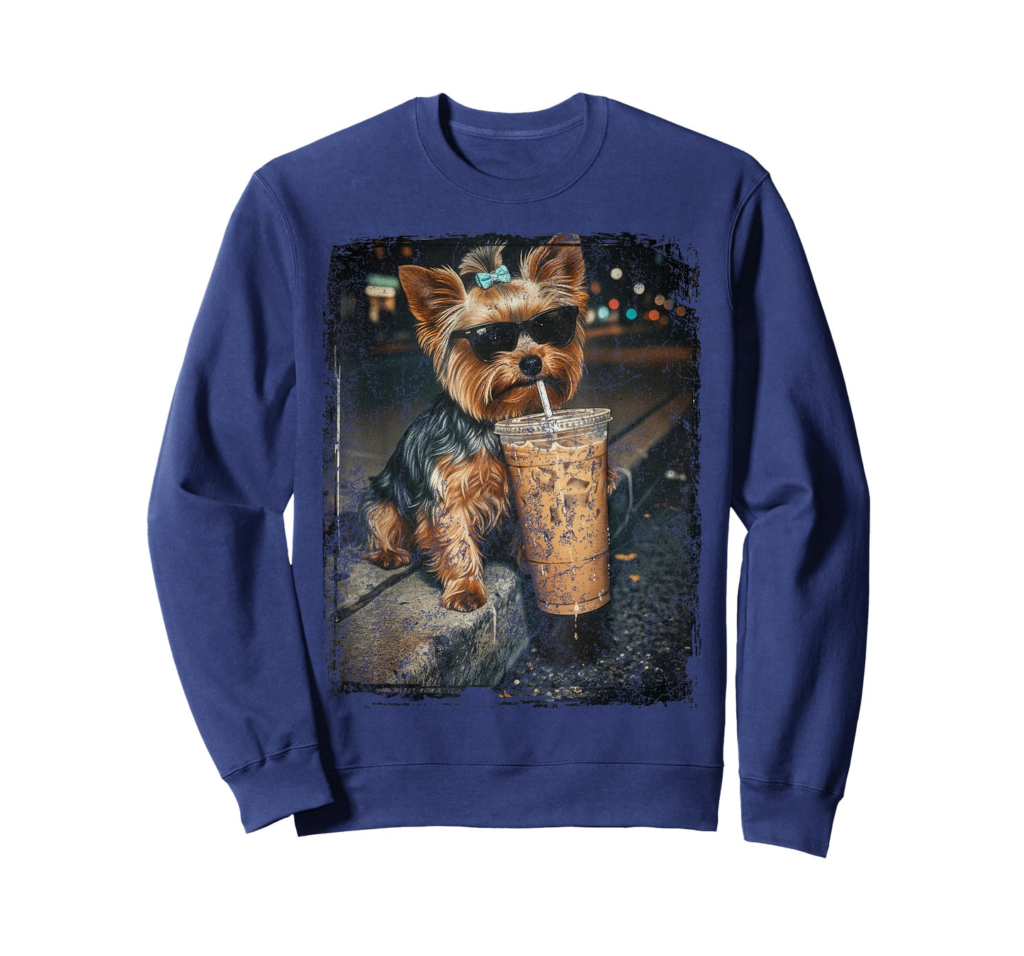 Yorkie Drinking Iced Coffee Funny Yorkshire Terrier Lover T-Shirt
