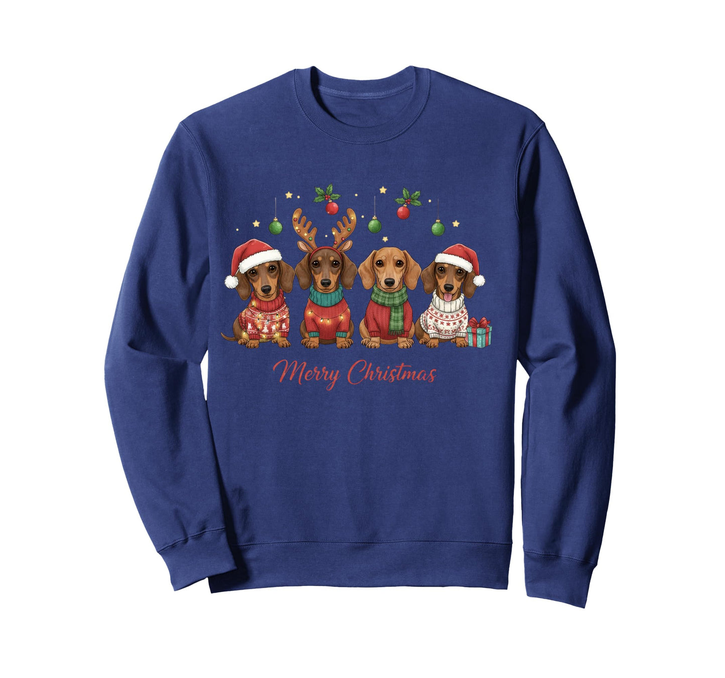 Merry Christmas Santa Reindeer Dachshund Weiner Dogs Xmas Long Sleeve T-Shirt