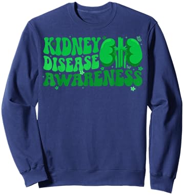 Groovy Kidney Disease Awareness Month Kidney Disease Warrior Sweatshirt - Sweatshirt | Navy