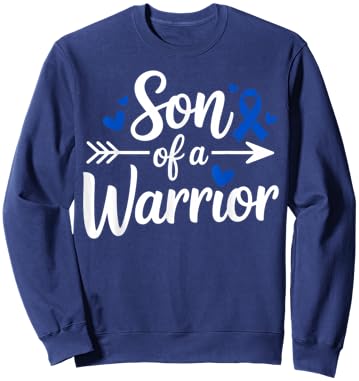 Son of a Warrior Colon Cancer Awareness Blue Ribbon Support Sweatshirt - Sweatshirt | Navy