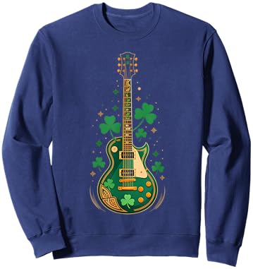Electric Guitar Shamrock St Patrick's Day Bass Guitarist Sweatshirt - Sweatshirt | Navy