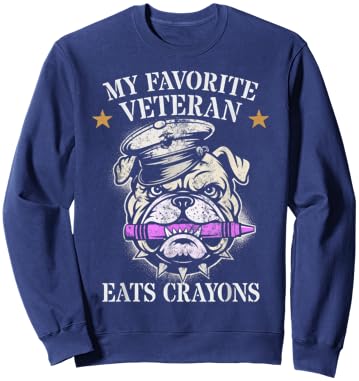 Cute My Favorite Veteran EATS Crayons Squad Military Corps Sweatshirt - Sweatshirt | Navy