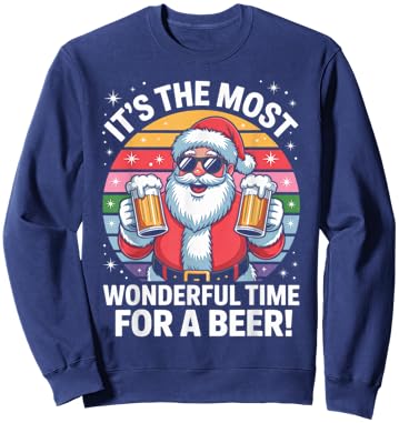 Funny Time for a Beer Santa Christmas Sweatshirt - Sweatshirt | Navy