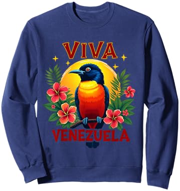 Viva Venezuela Tropical Troupial Hibiscus Venezuelan Turpial Sweatshirt - Sweatshirt | Navy