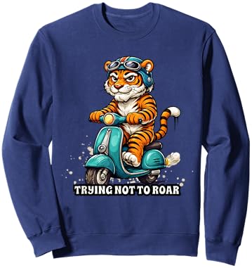 Tiger on Scooter Funny Urban Streetwear Casual Everyday Sweatshirt - Sweatshirt | Navy