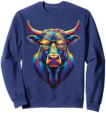 Colorful Buffalo Pop Art Sunglasses Sunset Reflection Animal Sweatshirt - Sweatshirt | Navy