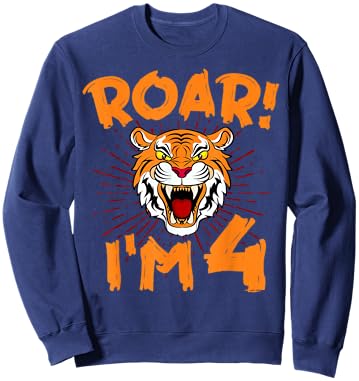 Tiger 4th Birthday Party Zoo Jungle Zookeeper Animal Lover Sweatshirt - Sweatshirt | Navy