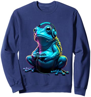 Frog Gaming Animal Video Games Funny Frog Sweatshirt - Sweatshirt | Navy