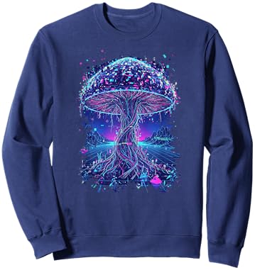 Psychedelic Glitch Mushroom | Cyberpunk Neon Nature Network Sweatshirt - Sweatshirt | Navy
