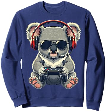 Cute Funny Koala Gamer Gaming Playing Video Games Kids Sweatshirt - Sweatshirt | Navy